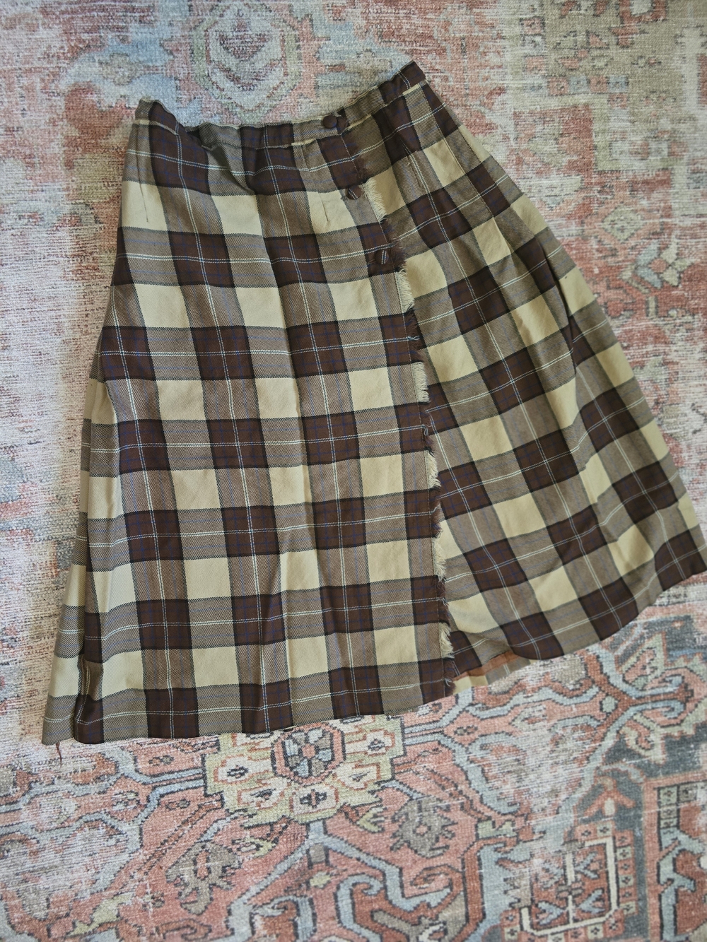 Vintage Brown and Cream Plaid A-Line Skirt